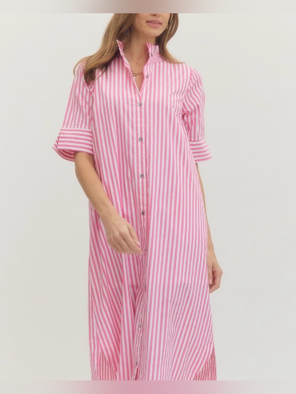entro Pink and White Vertical-Strip Shirt Dress - Picture 4 of 6